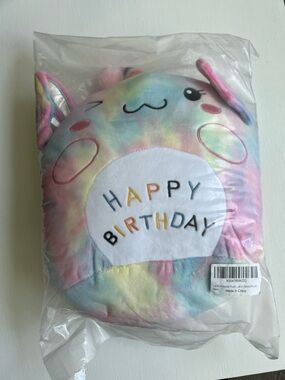 Happy Birthday Plush Party Pillow - Pastel Rainbow